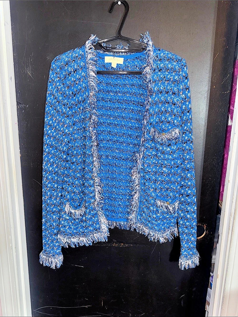 Blue & Gray Fringe Cardigan